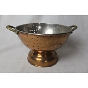 VTG B&M DOURO Copper Colander Strainer Footed Brass Handles 8" Diameter